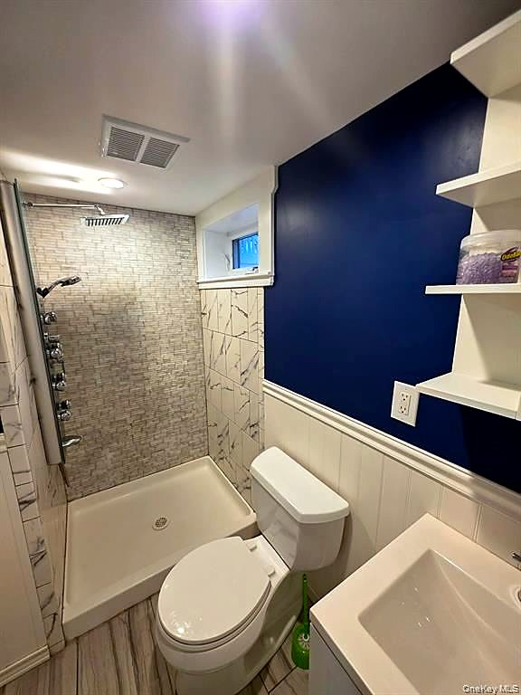 New basement bathroom with tiled shower